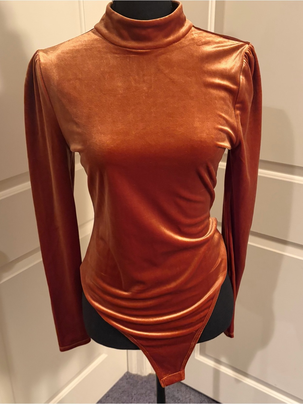Lovers + Friends Copper Velvet Long-Sleeve Turtleneck Bodysuit - NWT